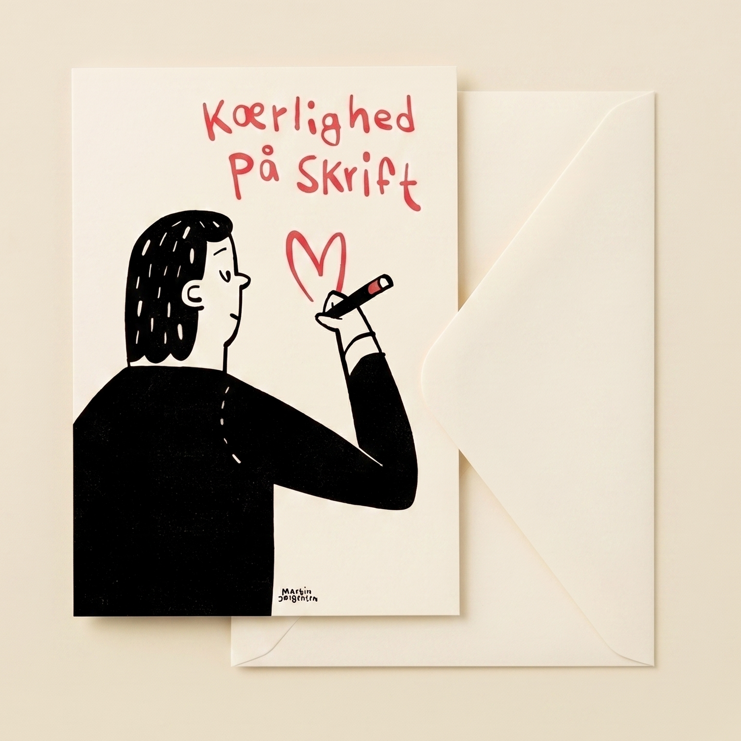 Kærlighed på skrift - 1 x lejlighedskort med konvolut