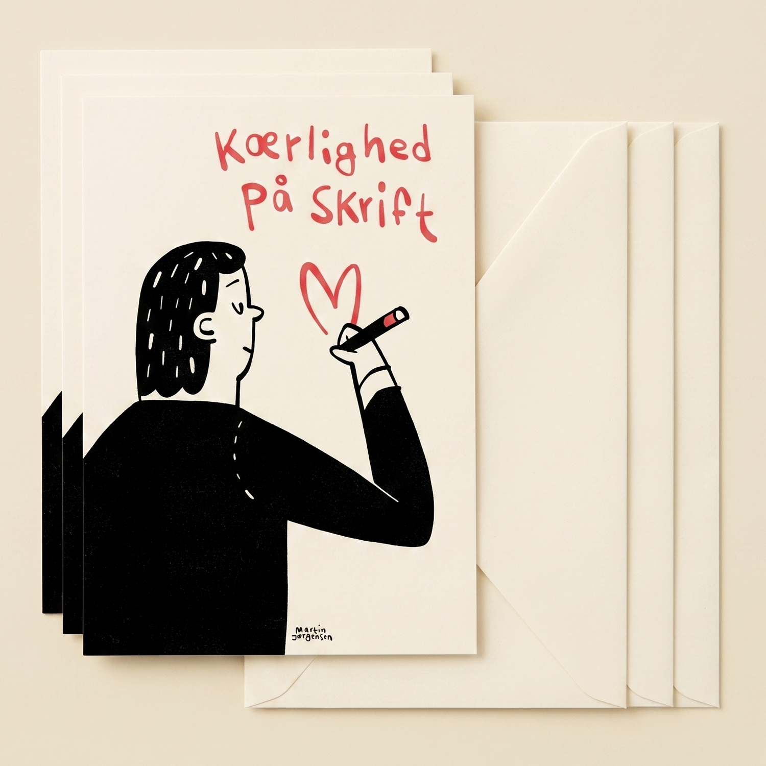 Kærlighed på skrift - 3 x lejlighedskort med konvolutter