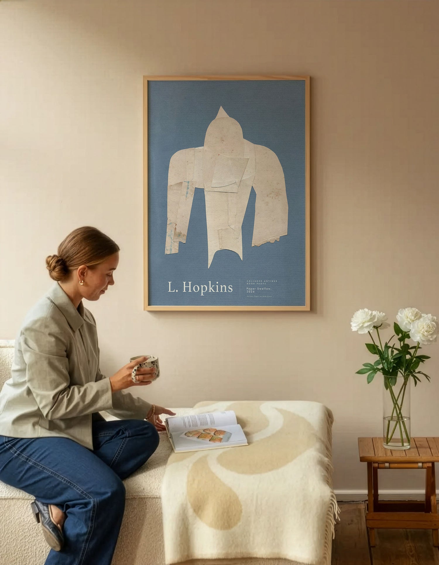 Paper Swallow by Lauri Hopkins in a calm living room